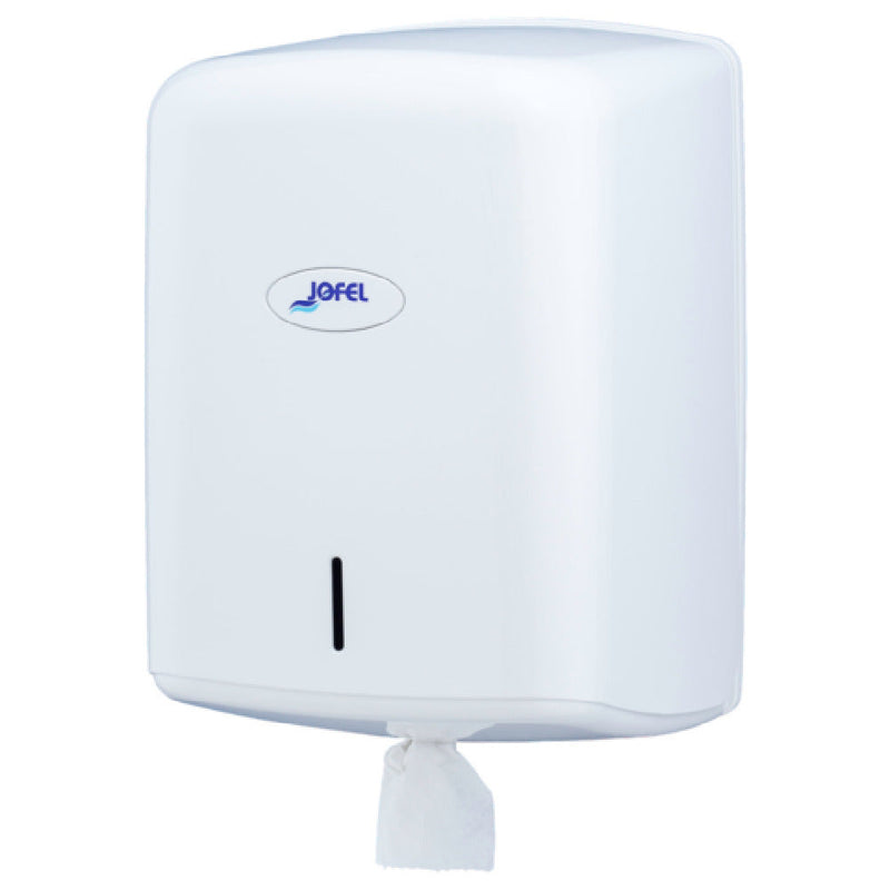 Carlisle T500WH 9.06 Inch Center Pull Towel Dispenser White Plastic with Lock