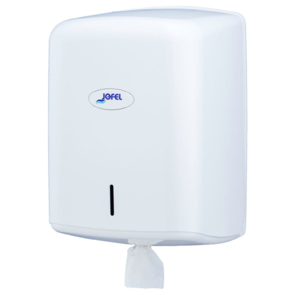 Carlisle T500WH 9.06 Inch Center Pull Towel Dispenser White Plastic with Lock