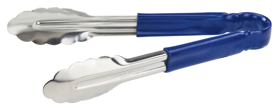 Winco UT-9HP-B 9 Inch Utility Tongs for Cold Food Service Blue Handle Stainless Steel