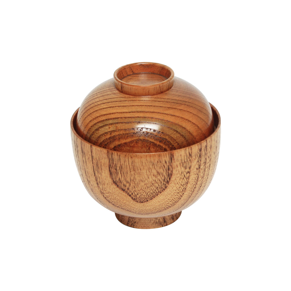 12 Pack 9 oz, 3-3/4" x 2-3/4" Miso Soup Bowl with Lid, Wood