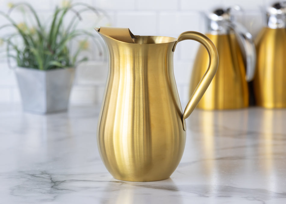 Bell Pitcher 2-Liter Stainless Steel Pitcher with Ice Guard in Vintage Gold
