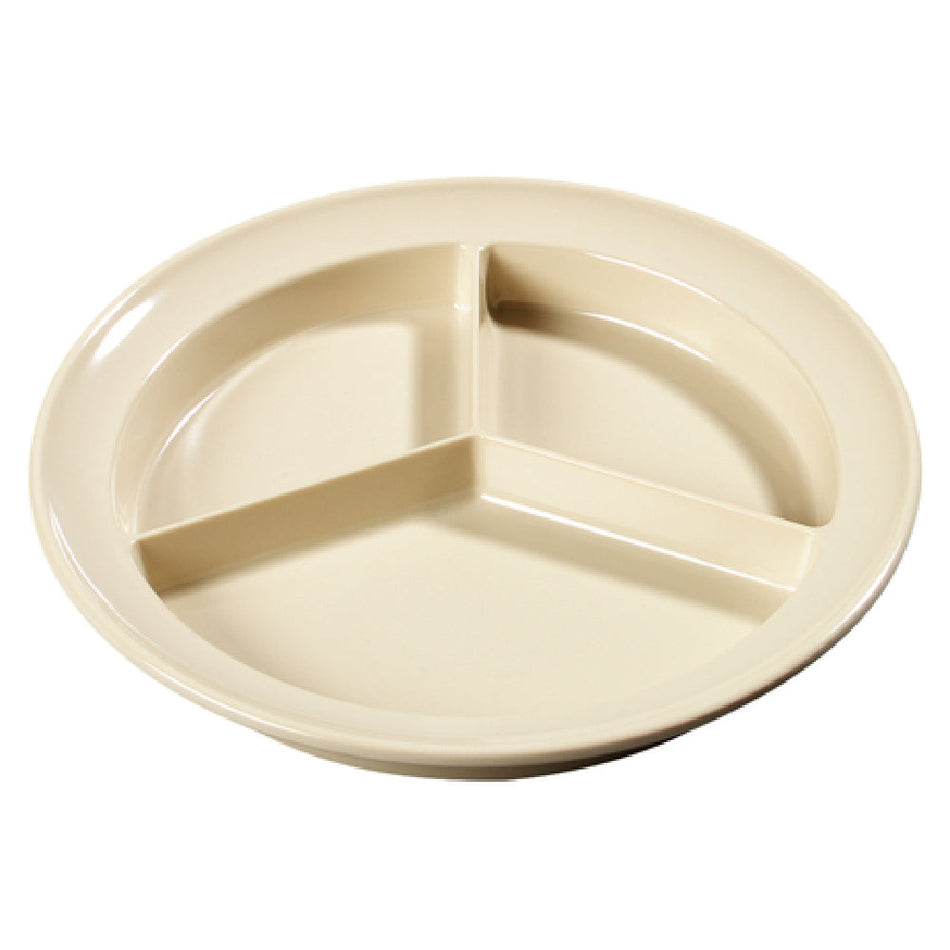 Carlisle KL20325 8-3/4 Inch Tan Melamine 3 Compartment Plate with Deep Wells