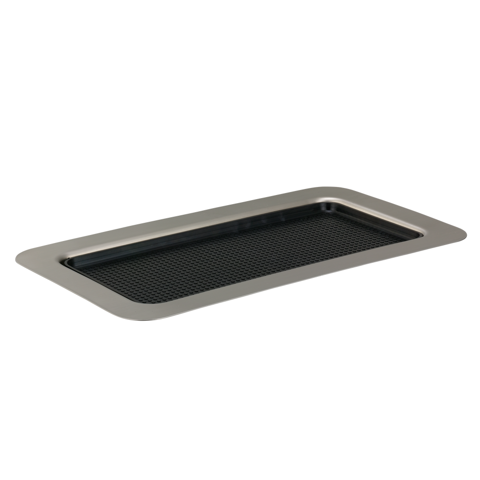Non-Slip Removable Insert 13 in. x 7 in. Cocktail Serving Tray in Brushed Stainless