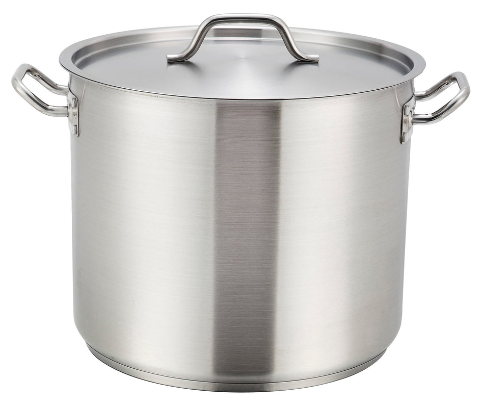 Winco SST-80 80 Quart Induction Stock Pot Round with Cover Stainless Steel Aluminum Core