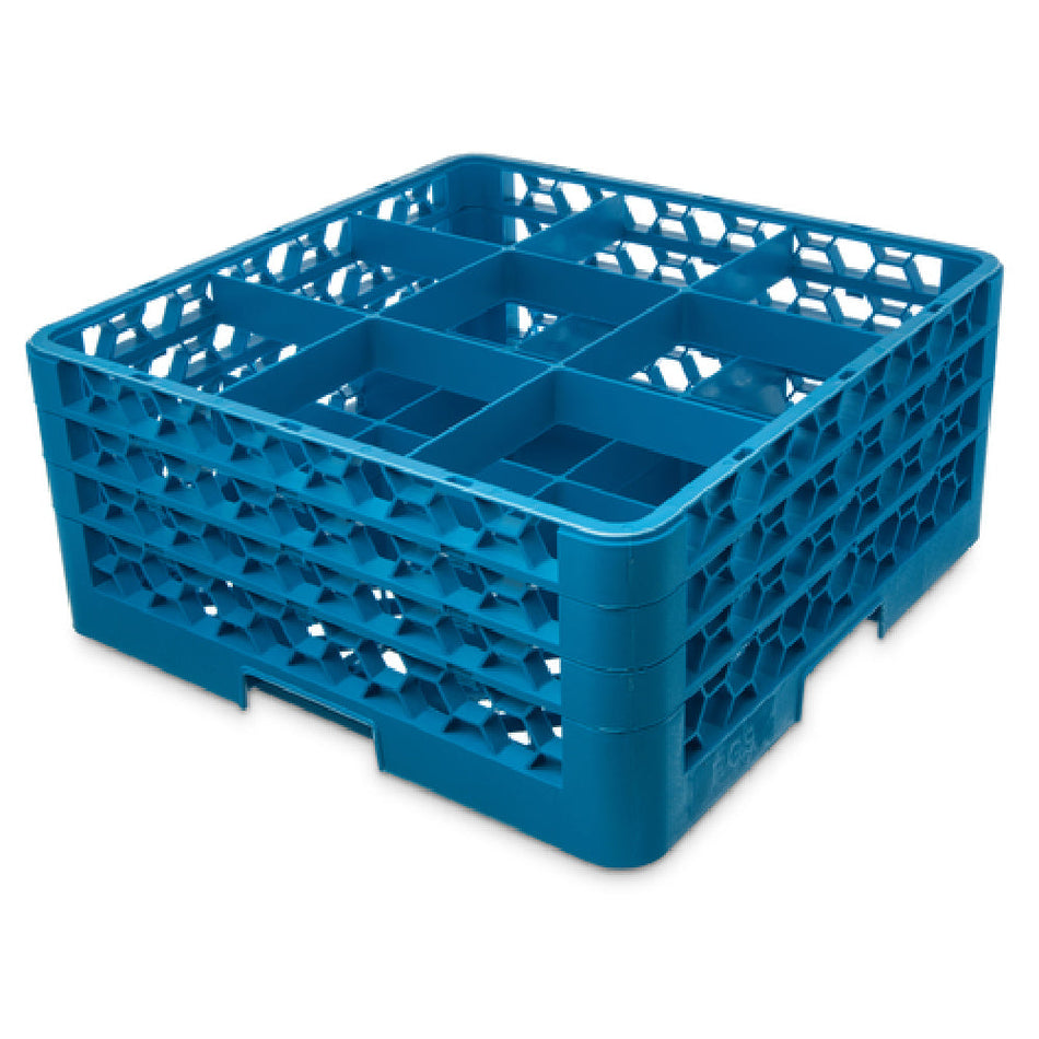 Carlisle RG9-314 19-3/4 Inch Blue Polypropylene Glass Rack with 3 Extenders