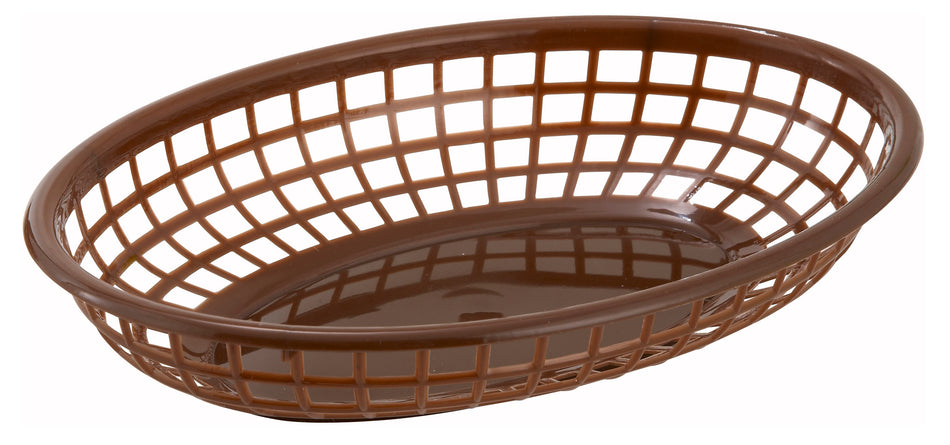 Winco PFB-10B 9-1/2 Inch Oval Fast Food Basket Microwave Safe Brown Plastic