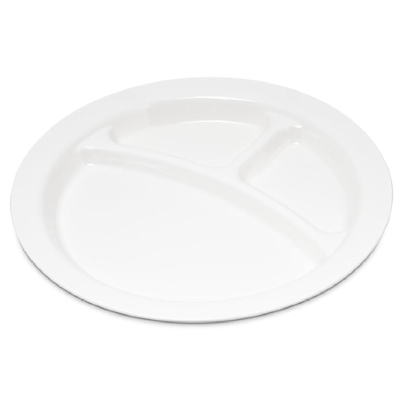 Carlisle PCD22002 9 Inch Compartment Plate with 3 Wells White Polycarbonate