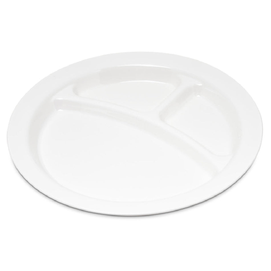 Carlisle PCD22002 9 Inch Compartment Plate with 3 Wells White Polycarbonate