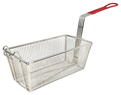 Winco FB-25 12-7/8 Inch Rectangular Fry Basket with Red Handle Nickel Plated