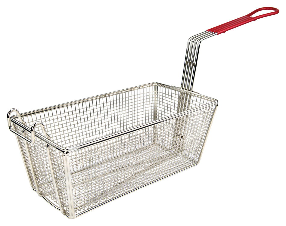 Winco FB-25 12-7/8 Inch Rectangular Fry Basket with Red Handle Nickel Plated