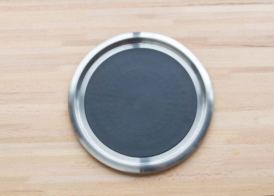 Non-Slip Silicone Surface 16 in. Large Round Serving Tray in Brushed Stainless and Black