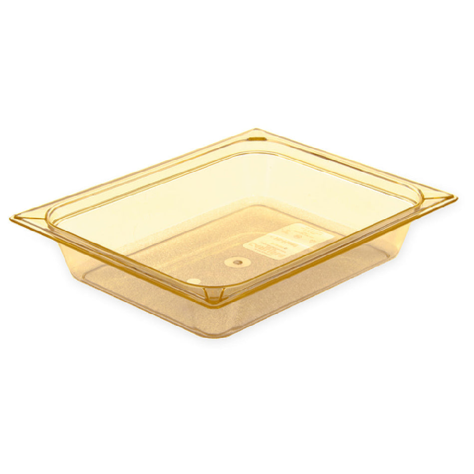 Carlisle 10420B13 12 Inch 1/2 Size Food Pan with Easy Lift Notch Amber Polyethersulfone