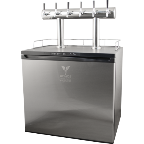 KOMOS® Double-Wide Kegerator | Stainless Double T Bar Tower - 6 Tap | Fan Cooled Stainless Tower | Digital Thermostat | Casters | Regulator | Fits 2 Half Barrel Kegs or 8 Corny Kegs