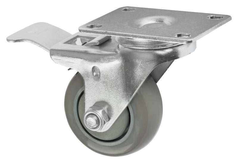 Winco IB-C3B 3 Inch Caster Polyurethane Swivel Plate With Brake 100 Lb Capacity
