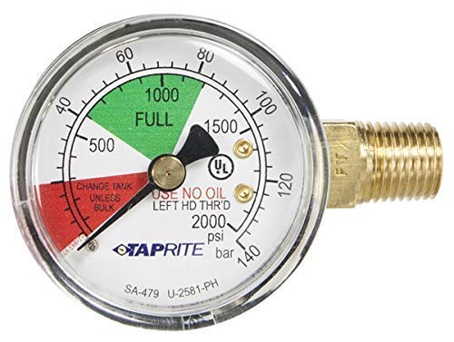 Taprite Regulator Guage, 0-2000 PSI, Left Hand Thread