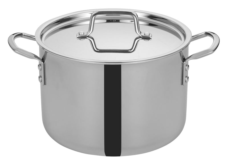 Winco TGSP-8 8 Quart Induction Ready Stock Pot with Cover Riveted Handles