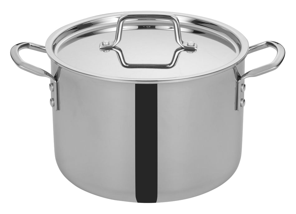 Winco TGSP-8 8 Quart Induction Ready Stock Pot with Cover Riveted Handles