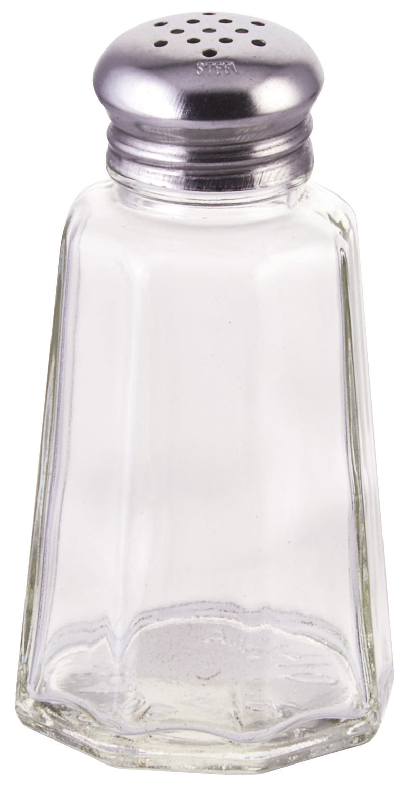 Winco G-106 2 Oz Glass Shaker Paneled with Stainless Steel Top Glass