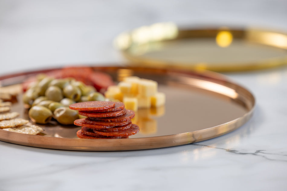 Modern Edge Large 14" Round Serving Tray in Rose Gold