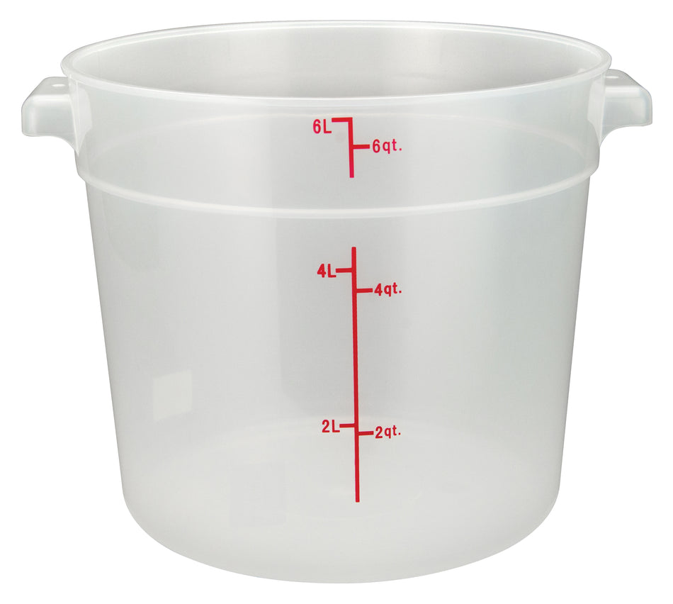 Winco PTRC-6 6 Quart Round Storage Container with Built-in Handles Polypropylene