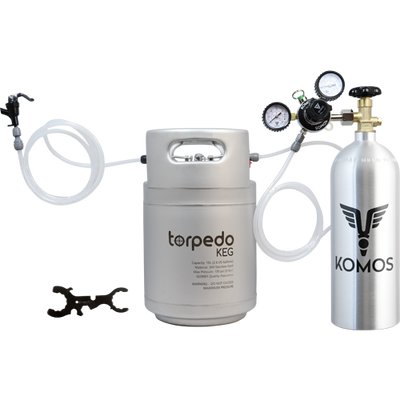 2.5 Gallon Homebrew Kegging Kit | Ball Lock Keg | Torpedo Keg | Premium Dual Gauge Regulator | Easy Push Connect Fittings