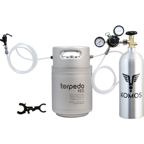 2.5 Gallon Homebrew Kegging Kit | Ball Lock Keg | Torpedo Keg | Premium Dual Gauge Regulator | Easy Push Connect Fittings