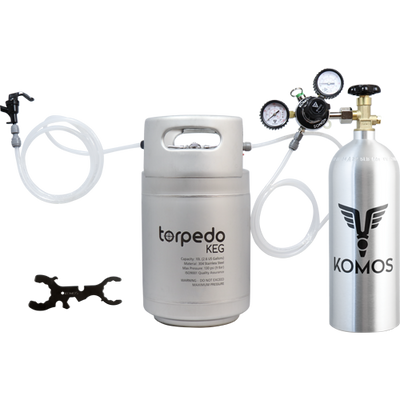 Homebrew Kegging Kit | Ball Lock Keg | Slimline Torpedo Keg | Premium Dual Gauge Regulator | Easy Push Connect Fittings