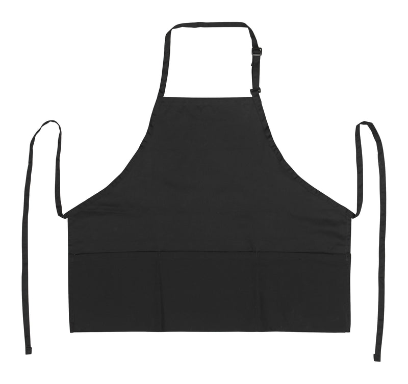 Winco BA-2724K 24 Inch Length Bib Apron with 3 Pockets Adjustable Neck Strap Black Poly-cotton