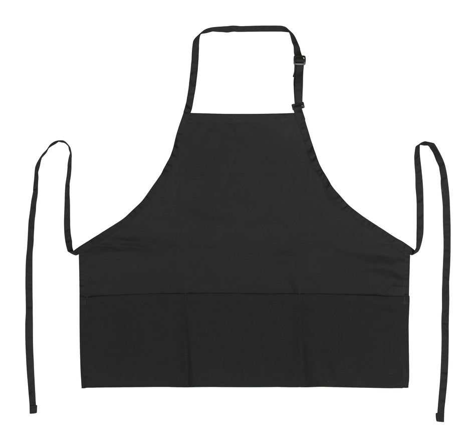 Winco BA-2724K 24 Inch Length Bib Apron with 3 Pockets Adjustable Neck Strap Black Poly-cotton
