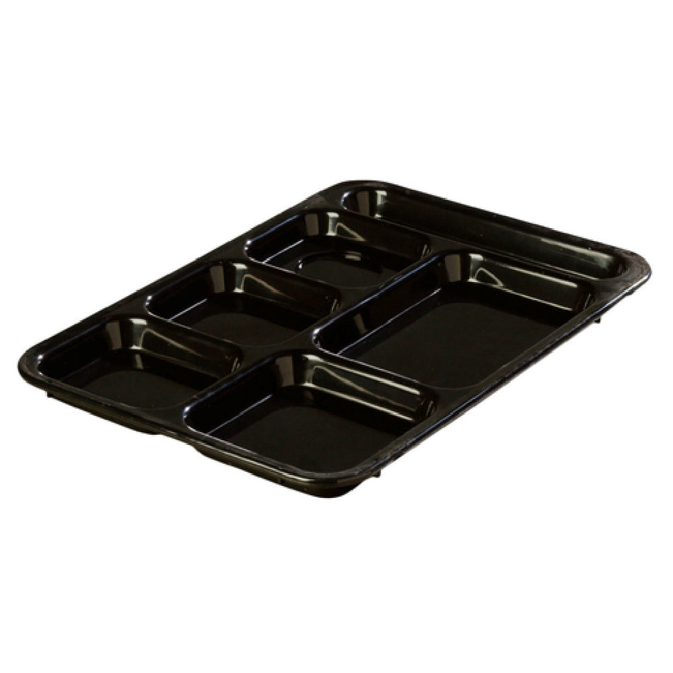 Carlisle 614R03 14-3/8 Inch Rectangular Tray with 6 Sections Black ABS Plastic
