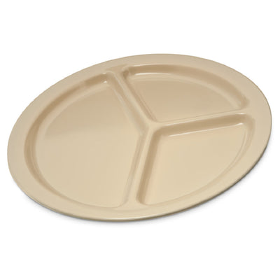 Carlisle KL10225 10 Inch Round Plate with 3 Compartments Tan Melamine