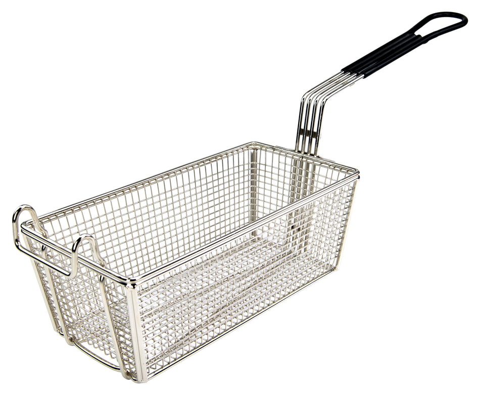Winco FB-05 11 Inch Rectangular Fry Basket Nickel Plated Steel with Black Handle