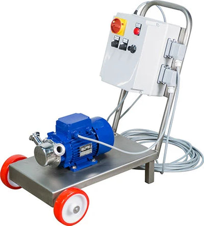 EnoItalia Flexible Impeller Pump | Euro 30 | Self-Priming | Remote Control | Stainless Control Box & Trolley Cart | 19.8 GPM | 1.5 in. T.C. | 220V
