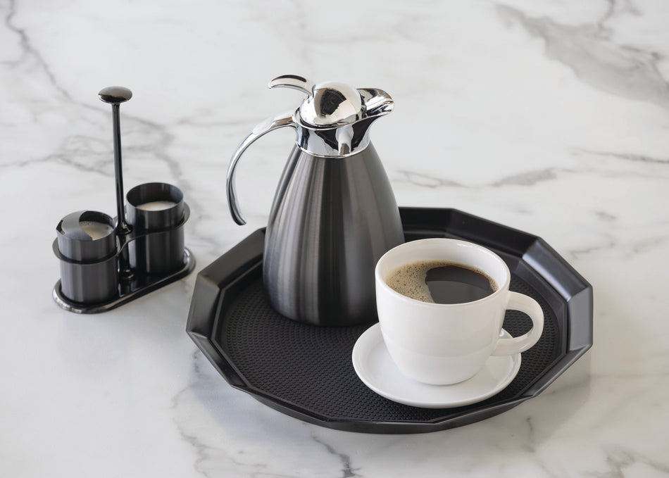 12-Sided 14 in. Medium Non-Slip Serving Tray in Black Onyx