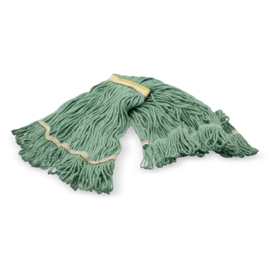 Carlisle 369411B09 Small Wet Mop Head 1 Inch Yellow Band Looped-end Green Cotton and Synthetic Blend