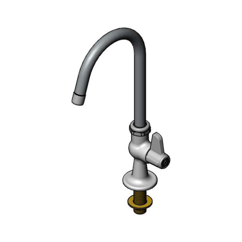 Single Supply Deck Mount Faucet equip Quarter-Turn Ceramic Cartridge with equip Swivel Gooseneck with 1.5 GPM Aerator