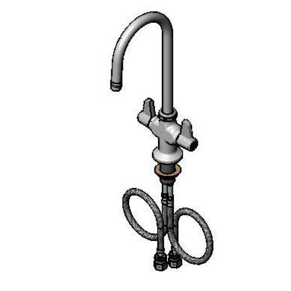 Single Hole Deck Faucet, 5-1/2" Swivel Gooseneck, 2.2 GPM Aerator, 19-11/16" Flexible Supply Hoses w G1/2 Inlets