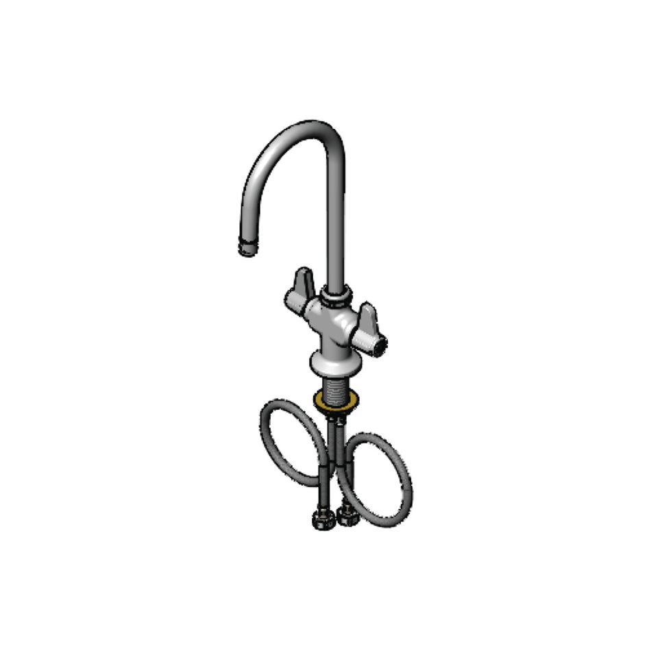 Equip Single Hole Deck Mount Faucet, 5-1/2" Swivel Gooseneck with 1.2 GPM Aerator, Flexible Supply Hoses with G1/2 Inlets