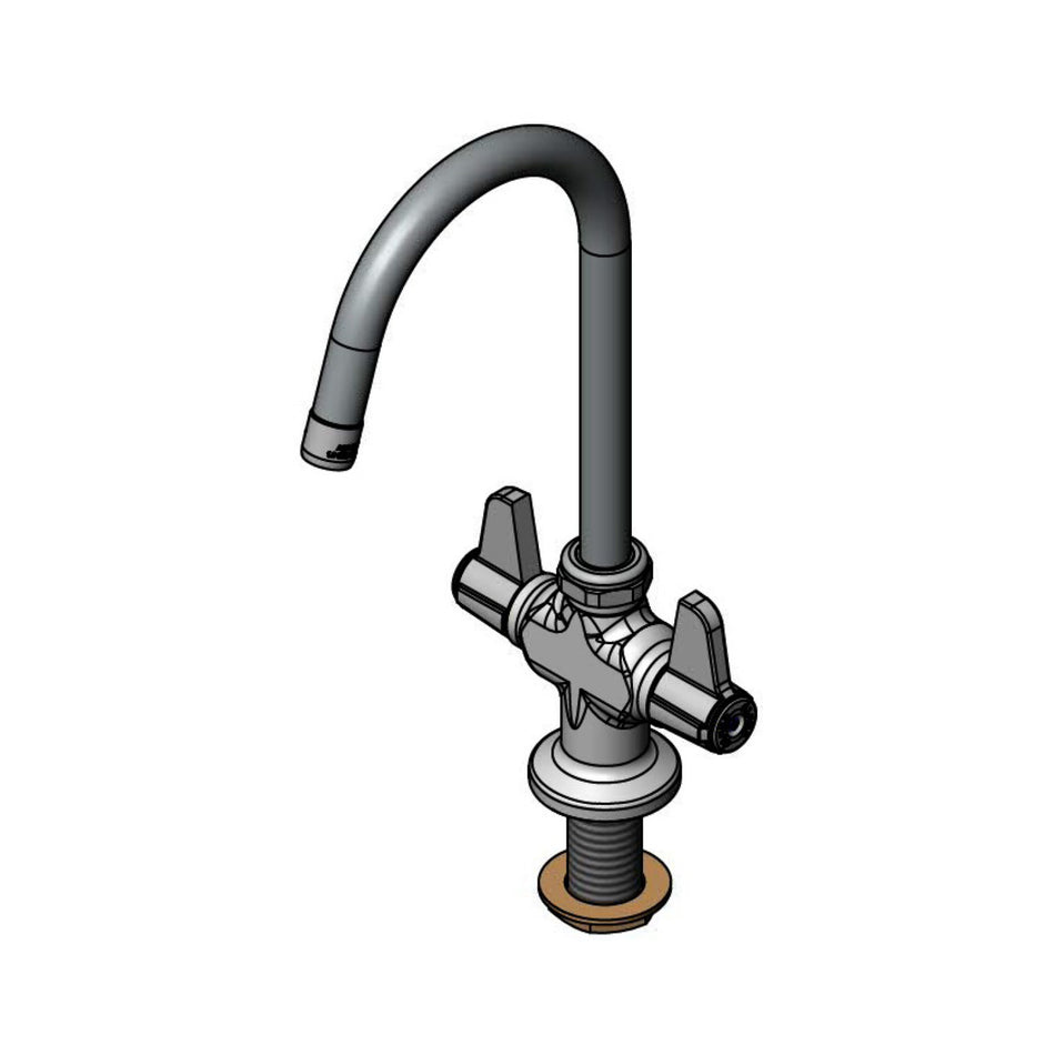 Single Hole Deck Mount Mixing Faucet with equip Swivel Gooseneck with 1.5 GPM Aerator and equip Quarter-Turn Ceramic Cartridge