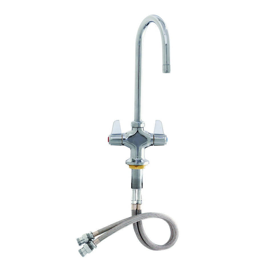 Faucet, Deck Mount, Single Hole, 18" Flex Hoses,5-7/8" Swivel Gooseneck, 2.2 GPM Aerator