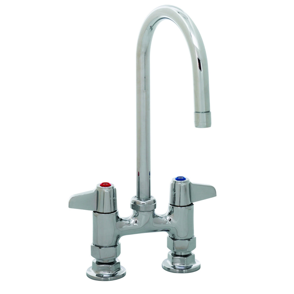 4" Deck Mount Faucet, 5-1/2" Swivel Gooseneck, Lever Handles, 1/2" NPT Supply Nipple Kit Equip