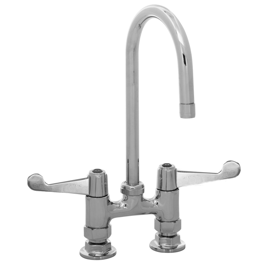 4" Deck Mount Faucet, 5-1/2" Swivel Gooseneck, 4" Wrist Handles, 1/2"NPT Supply Nipple Kit Equip