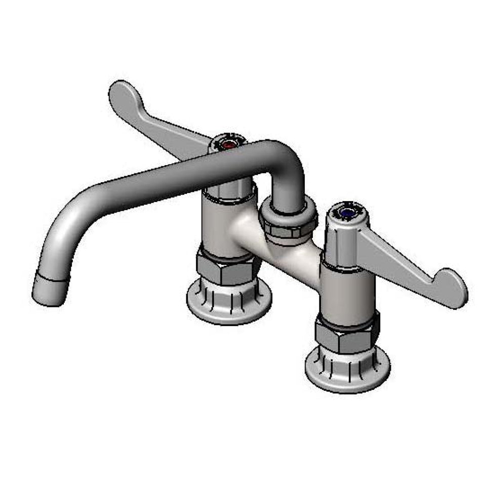 Equip 4" c/c Deck Mount Faucet, Swivel, 8" Swing Nozzle, 4" Wrist-Action Handles