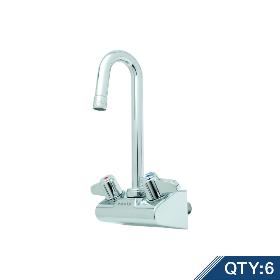 4" Wall Mount Faucet w/ Quarter-Turn Ceramic Cartridges, 3" Swivel Gooseneck w/ 2.2 gpm Aerator, equip Lever Handles & 1/2" NPT Male Inlets. (Qty 6)
