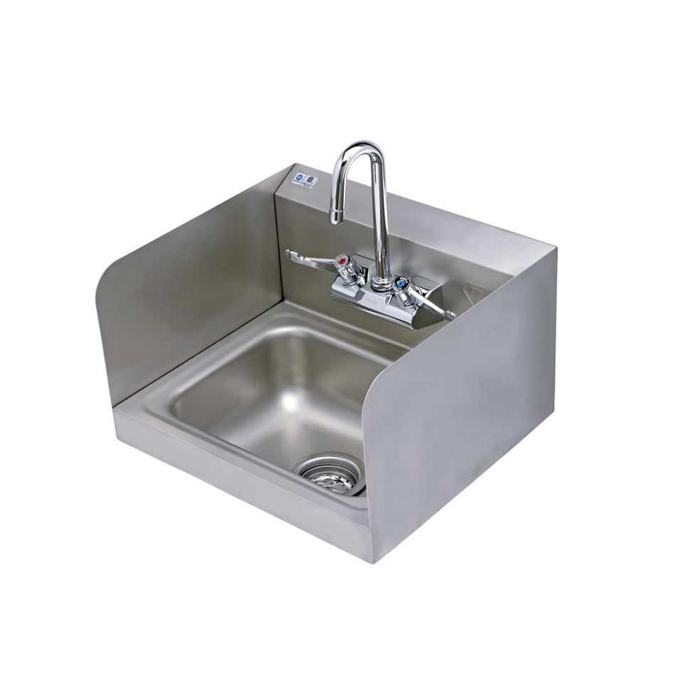 Sink Package: Hand Wash Sink w/ Side Splash Shields & Drain Assembly & 5F-4WWX03 Manual Faucet