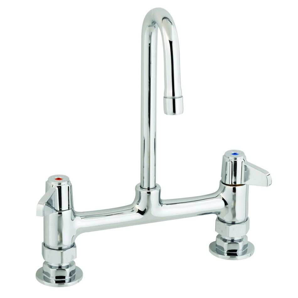 equip 8" Deck Mount Faucet, Lever Handles, 3" Rigid Gooseneck & 1/2" NPT Supply Nipple Kit