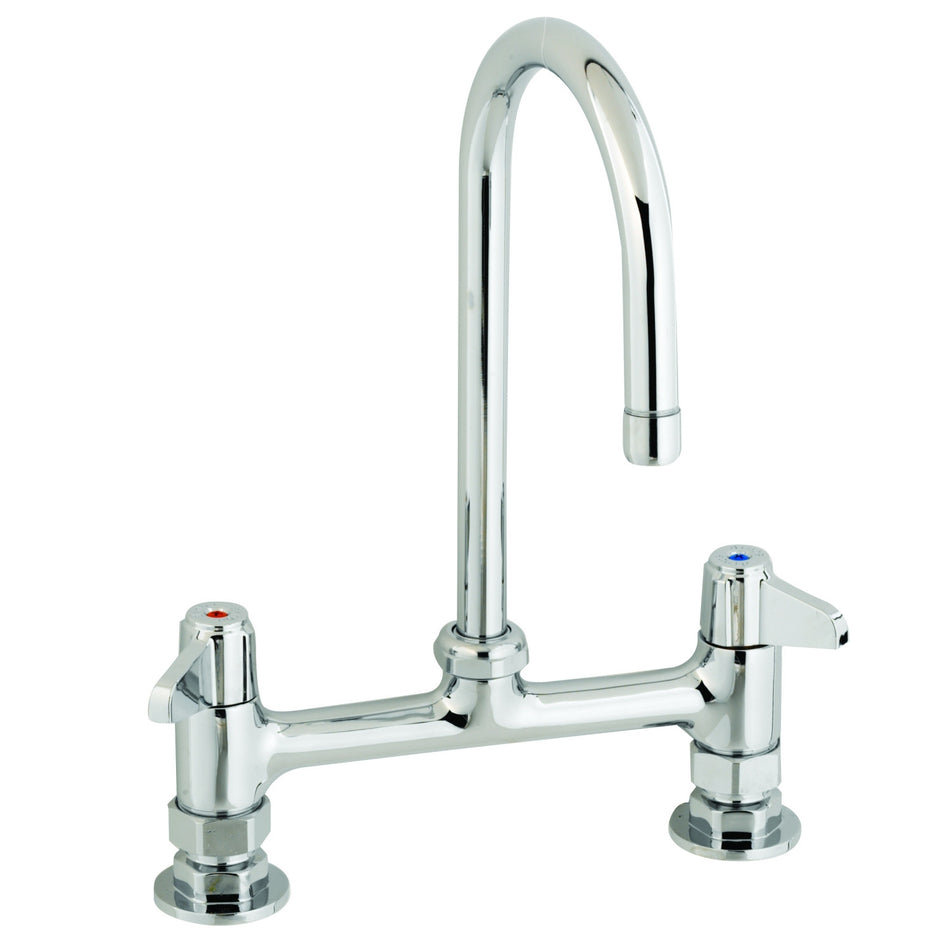 8" Deck Mount Faucet, 5-1/2" Swivel Gooseneck, Lever Handles, 1/2" NPT Supply Nipple Kit Equip