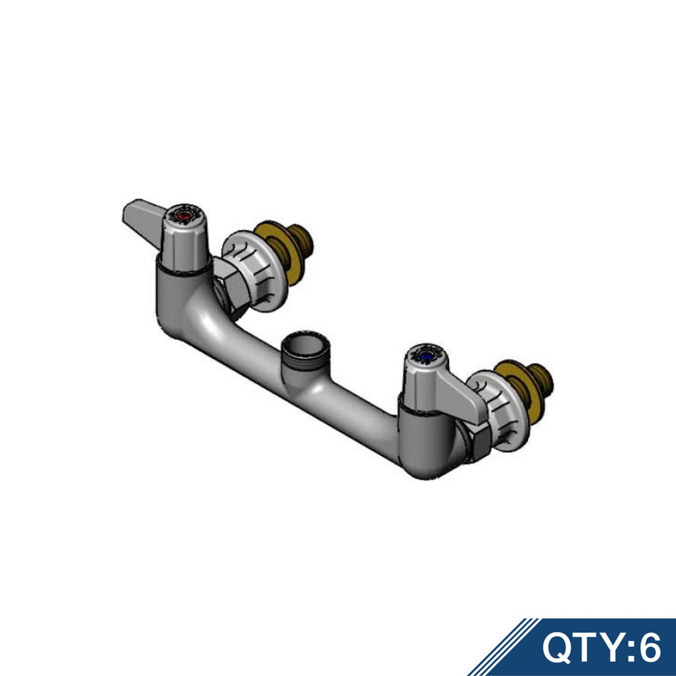 8" Wall Mount Faucet w/ Quarter-Turn Cartridges, equip Lever Handles, 1/2" NPT Male Supply Kit & Less Nozzle. (Qty 6)