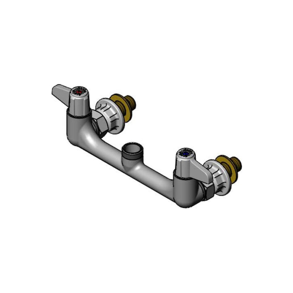 8" Wall Mount Faucet w/ Quarter-Turn Ceramic Cartridges, equip Lever Handles, 1/2" NPT Male Supply Kit & Less Nozzle