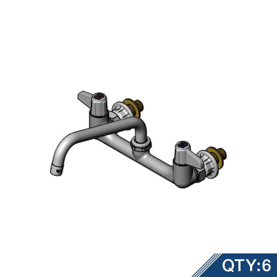 8" Wall Mount Faucet w/ Quarter-Turn Ceramic Cartridges, 8" Swing Nozzle, equip Lever Handles & 1/2" NPT Male Suppy Kit (Qty 6)